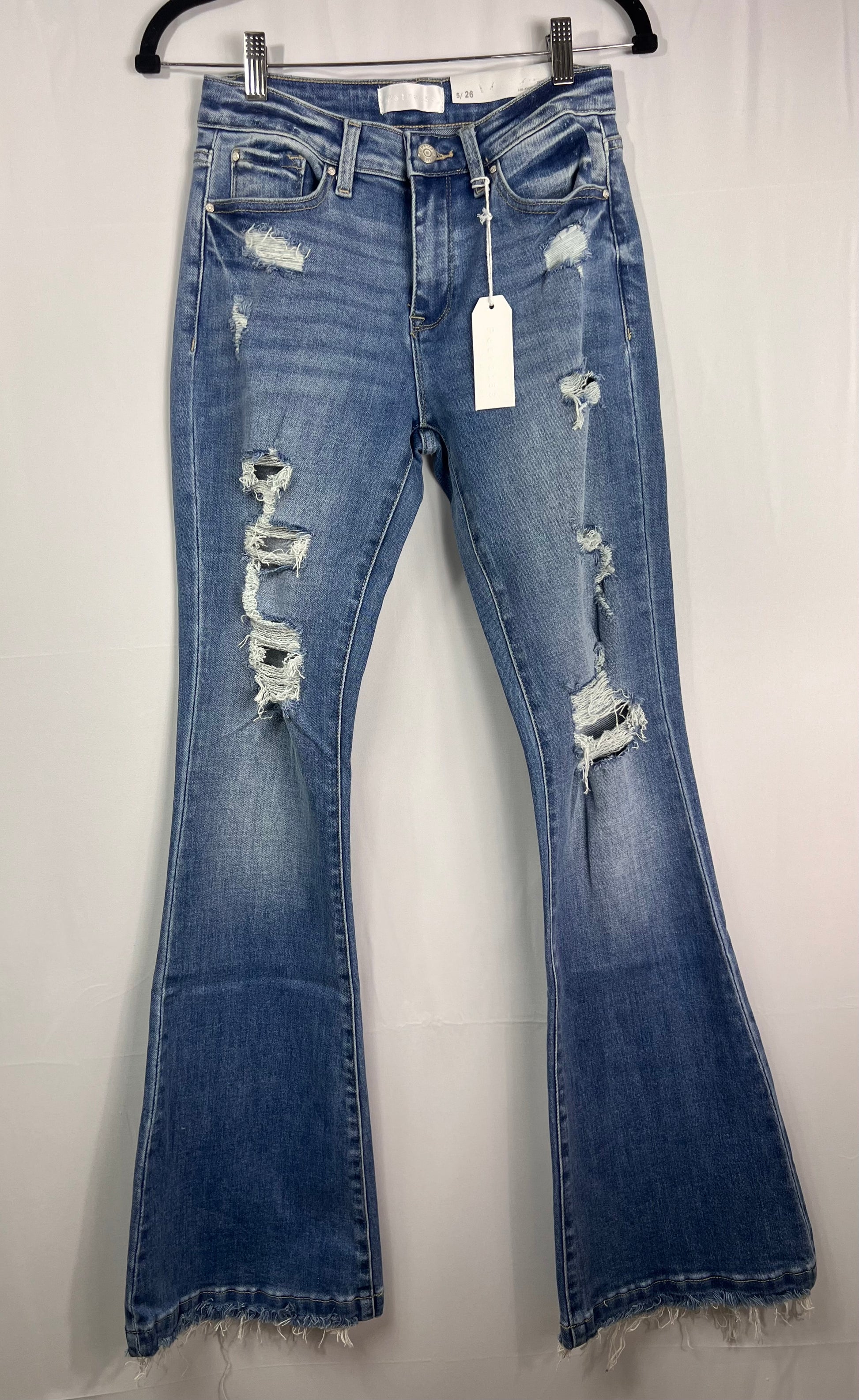Destroyed Mid Rise Flare Jeans