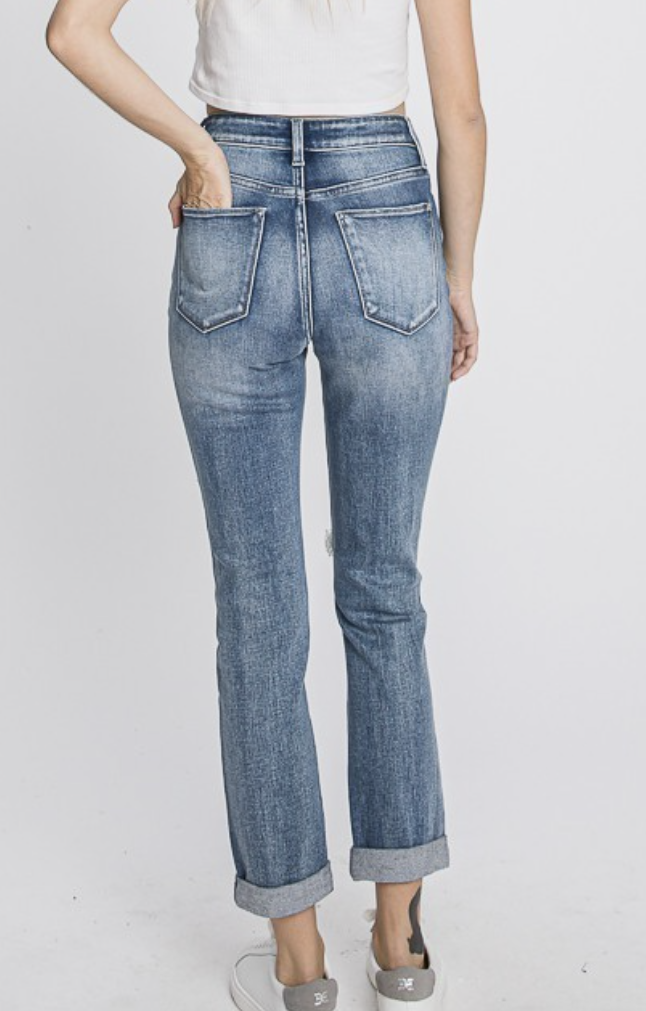Distressed Super High Stretch Mom Jean