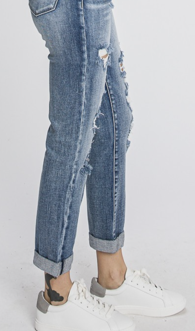 Distressed Super High Stretch Mom Jean