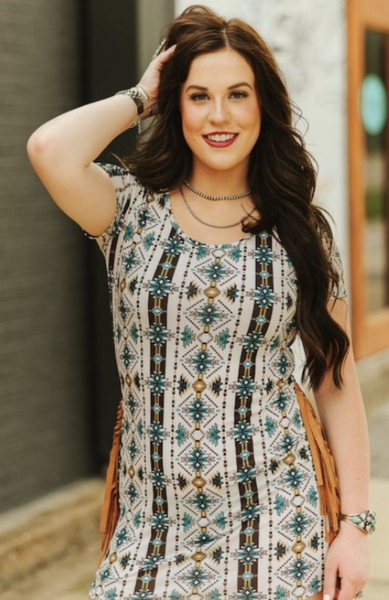 Ivory Jade Aztec Fringe Dress