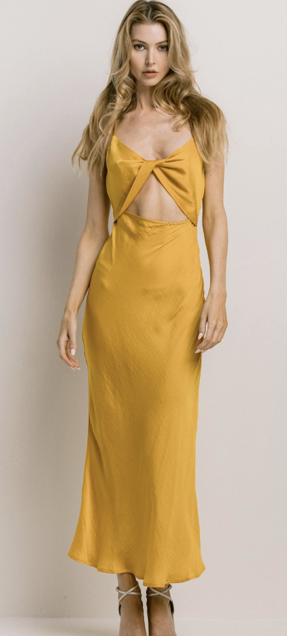 Mustard midi twist top dress