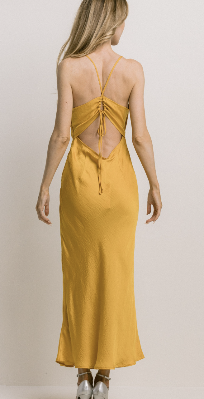 Mustard midi twist top dress