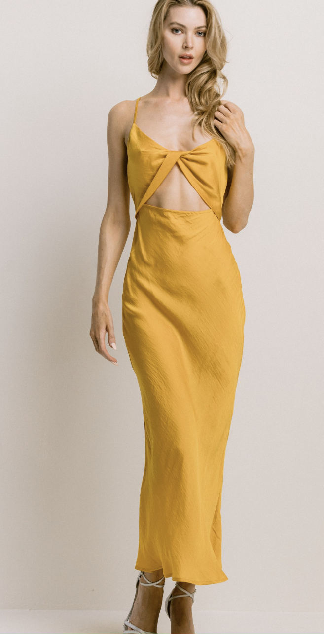 Mustard midi twist top dress