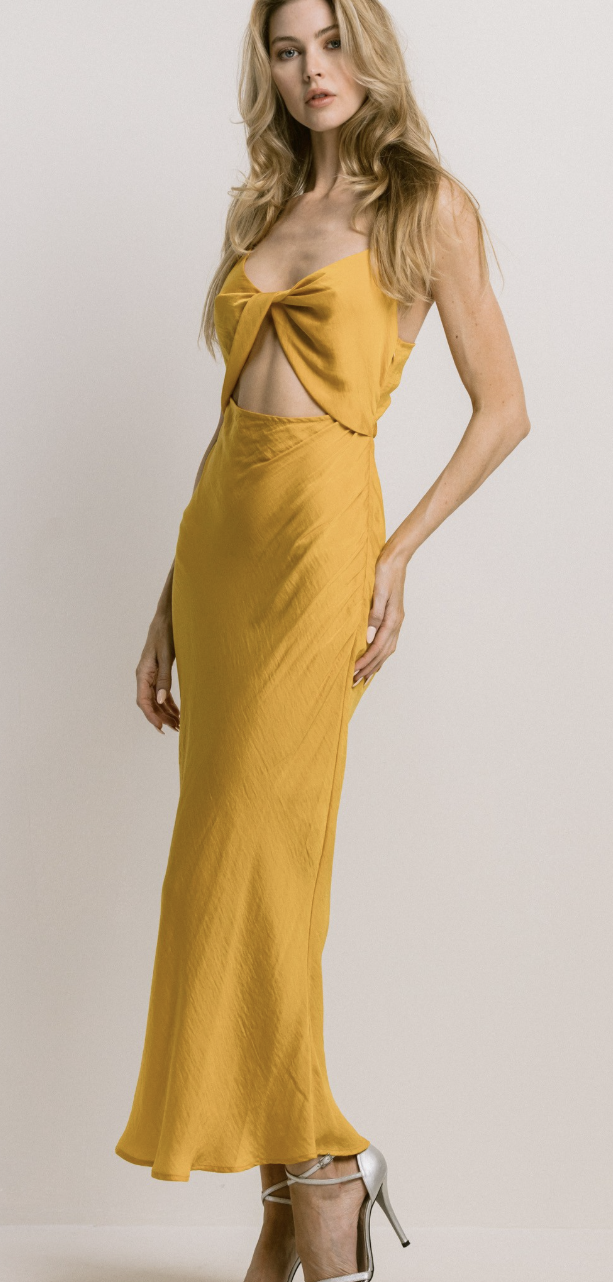 Mustard midi twist top dress