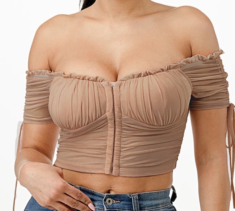 Power Mesh off Shoulder Corset Top