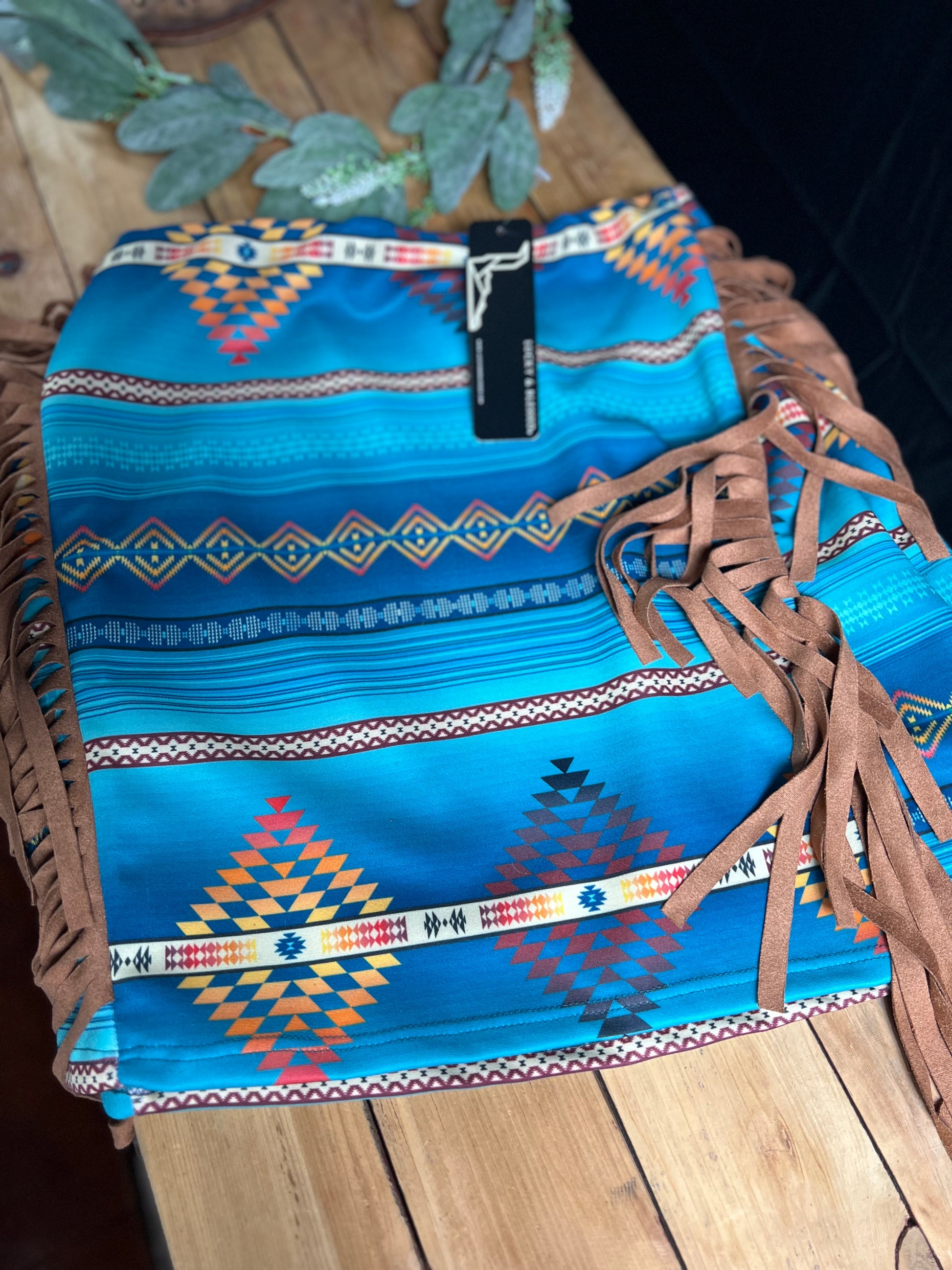 Western Turquoise Aztec Skirt