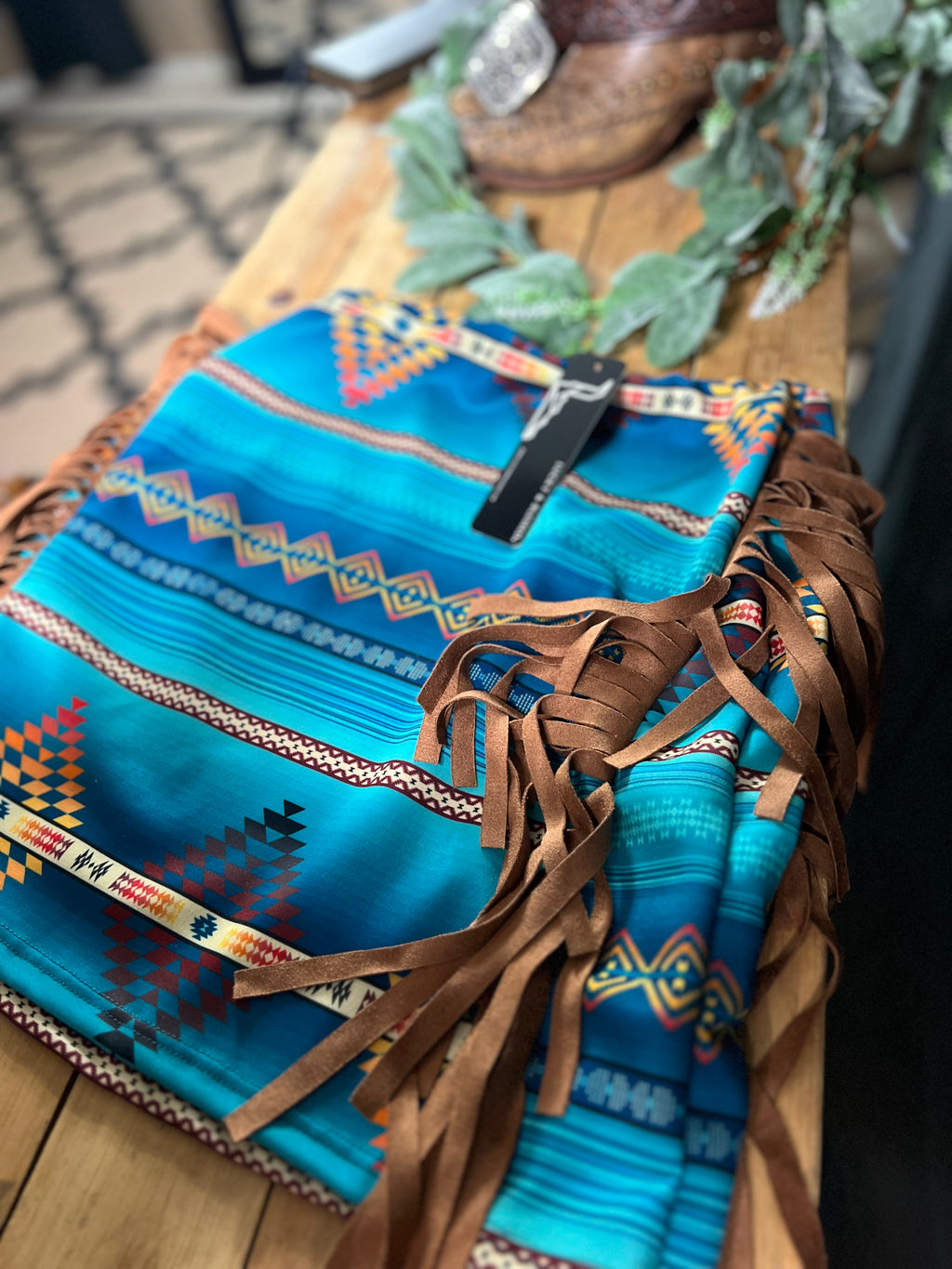 Western Turquoise Aztec Skirt