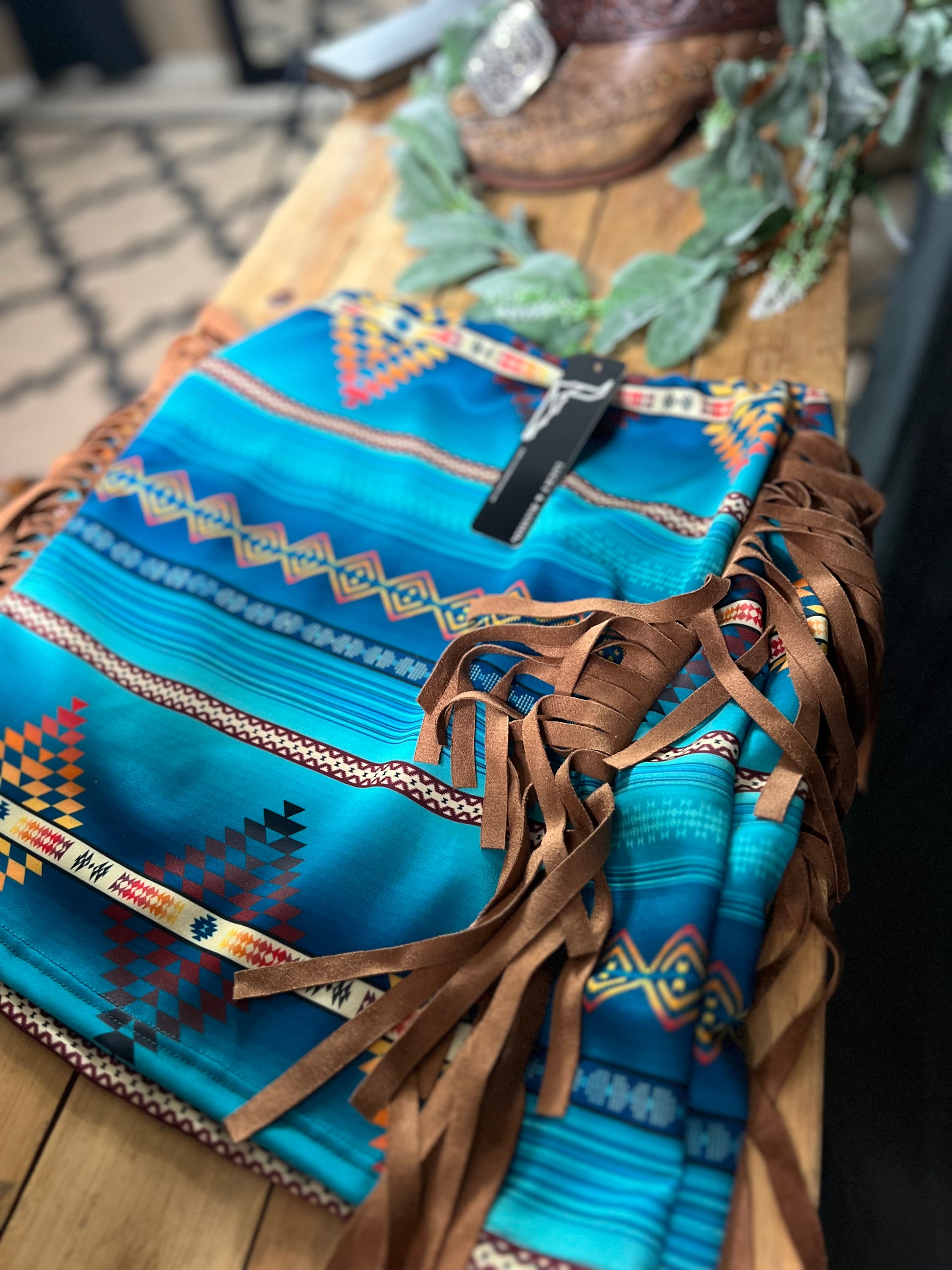 Western Turquoise Aztec Skirt