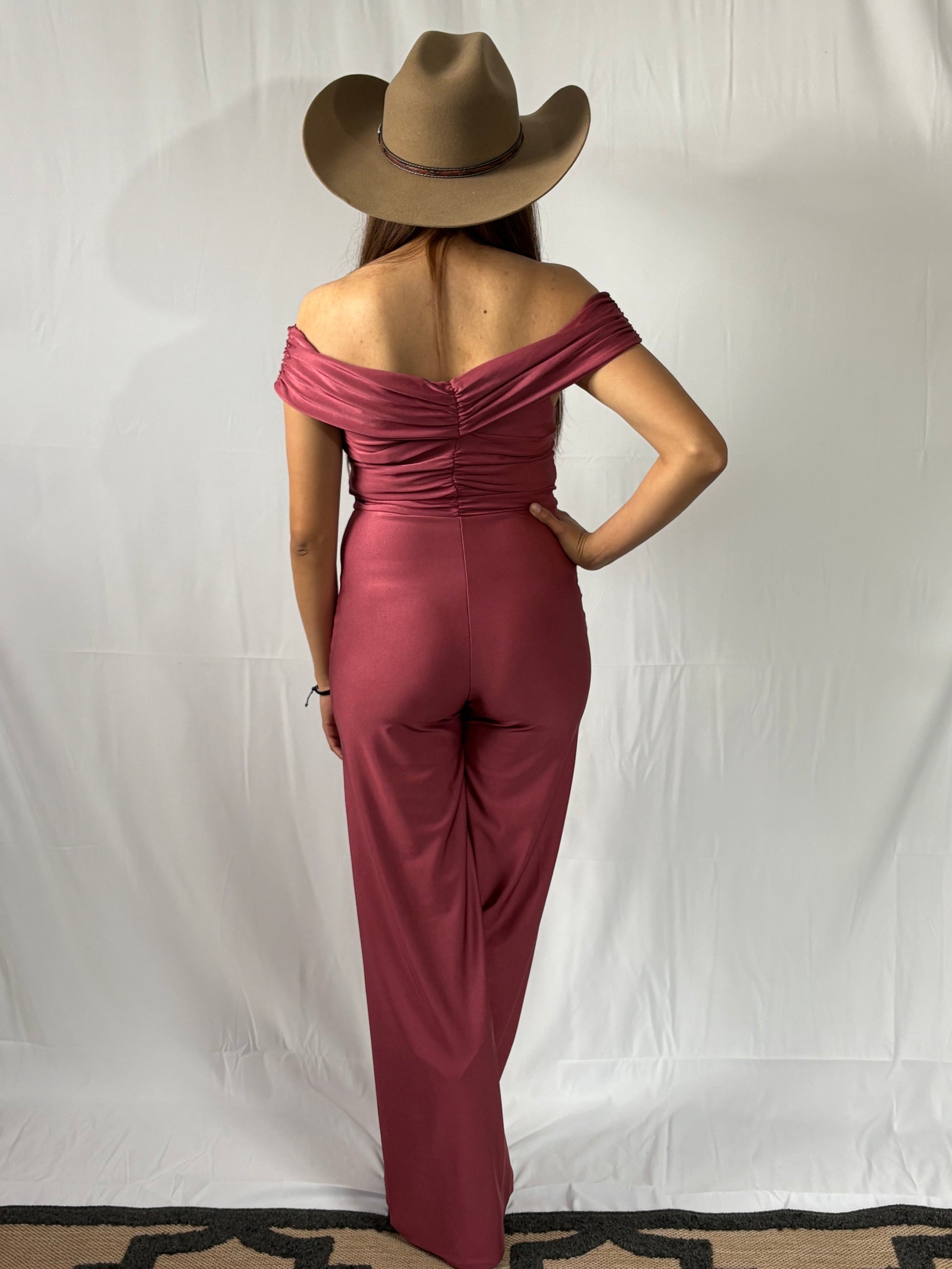 Pink off shoulder jumpsuit