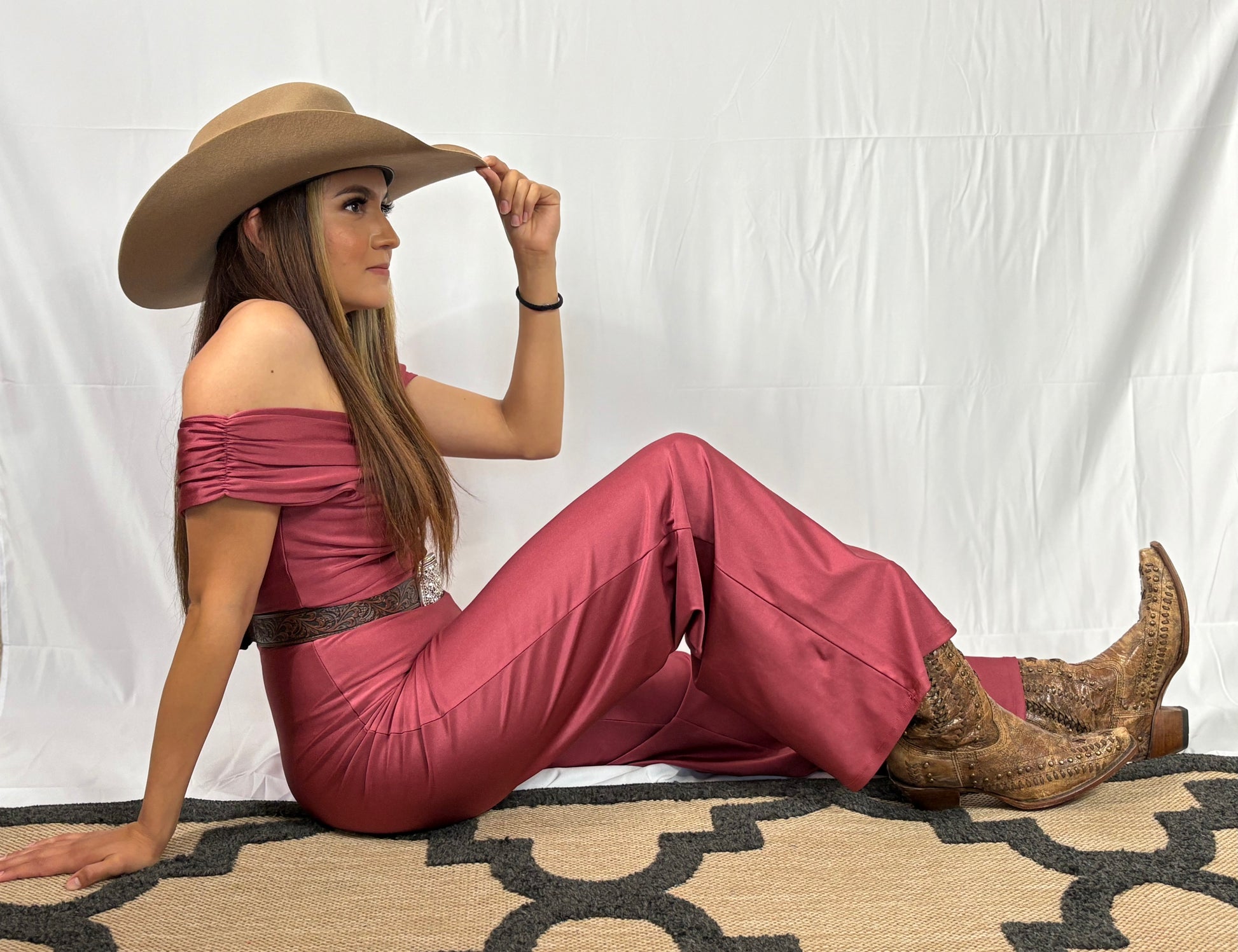Pink off shoulder jumpsuit