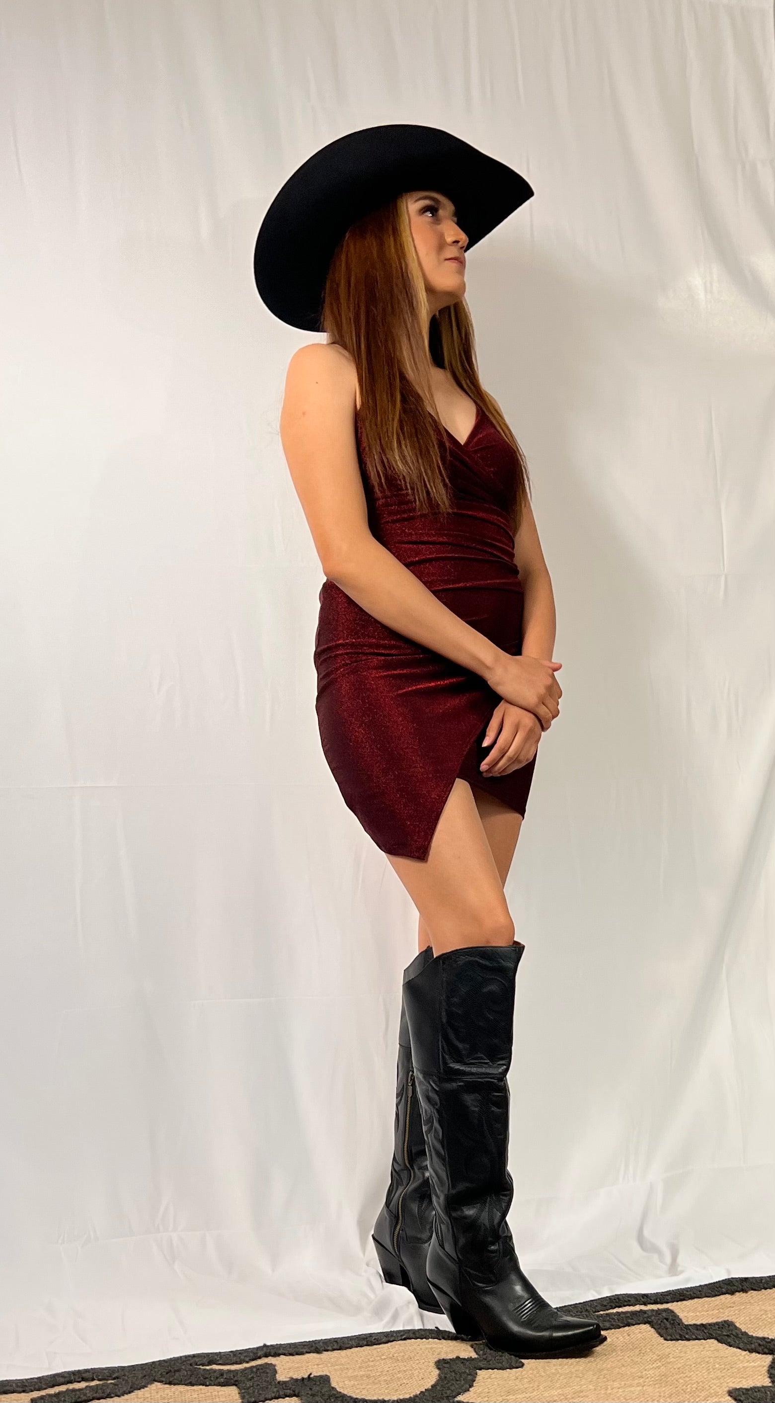 Short glitter burgundy dress