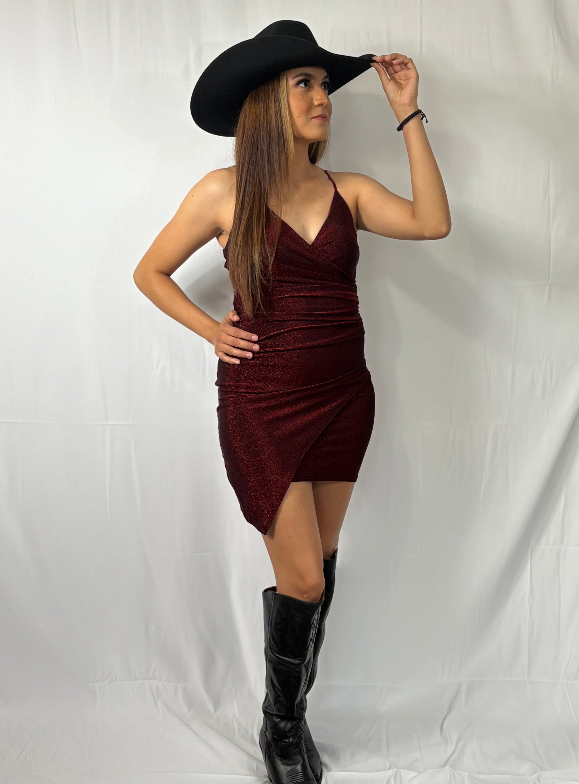 Short glitter burgundy dress