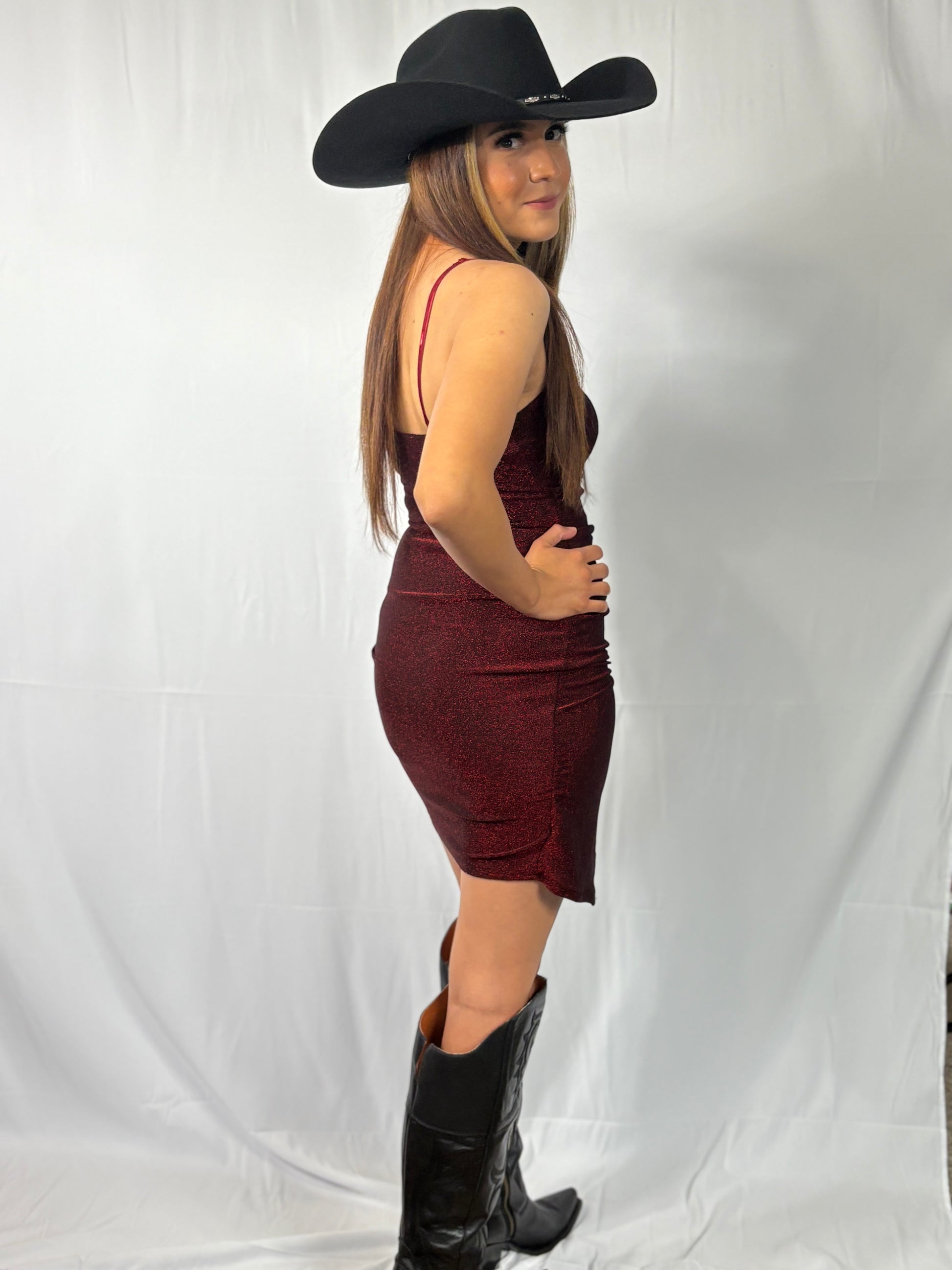 Short glitter burgundy dress