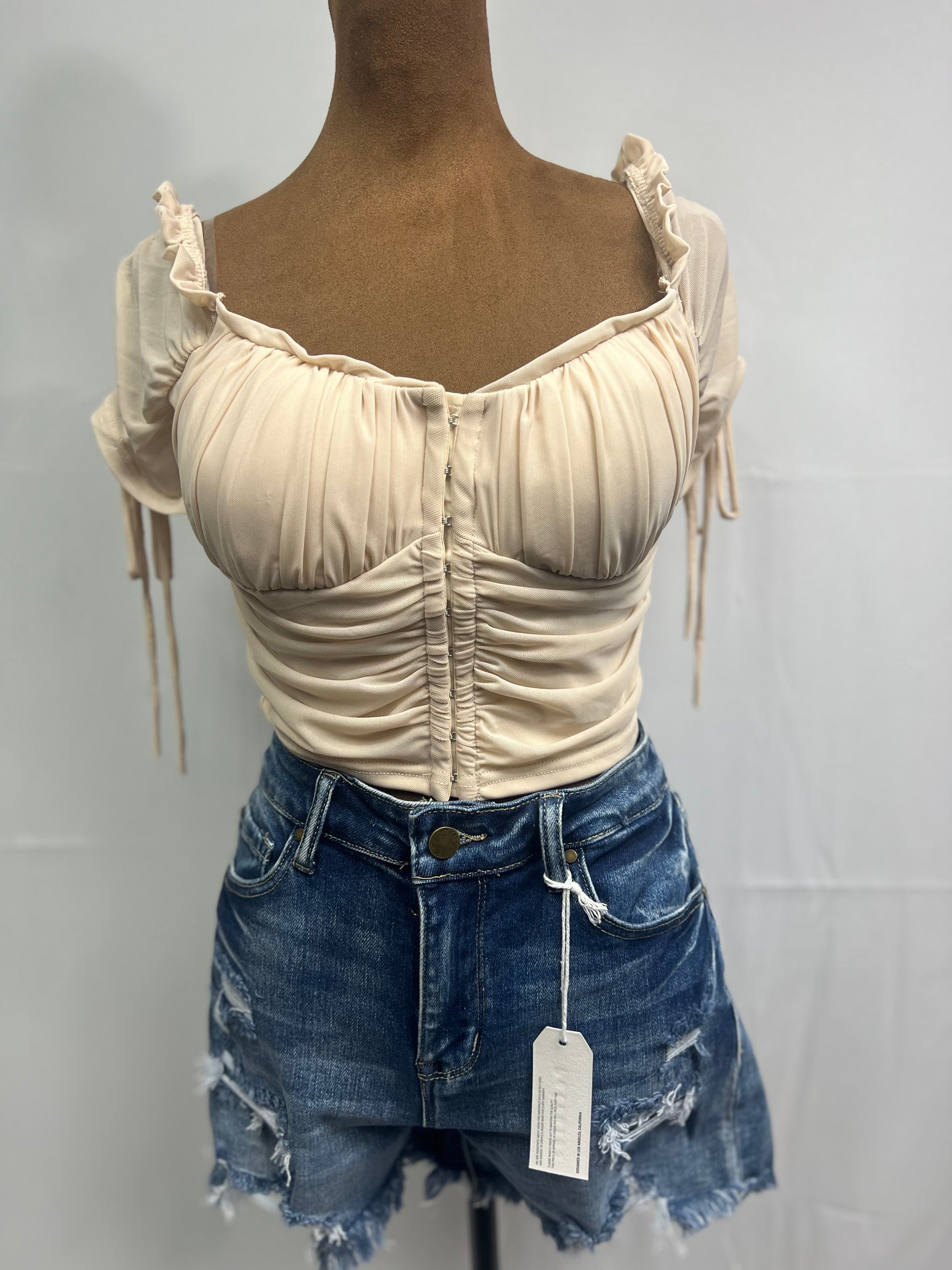 Power Mesh off Shoulder Corset Top